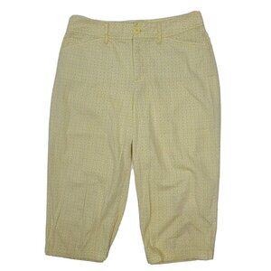 St Johns Bay Crop Pants Womens Size 8 Yellow White Patterned with‎ Pockets